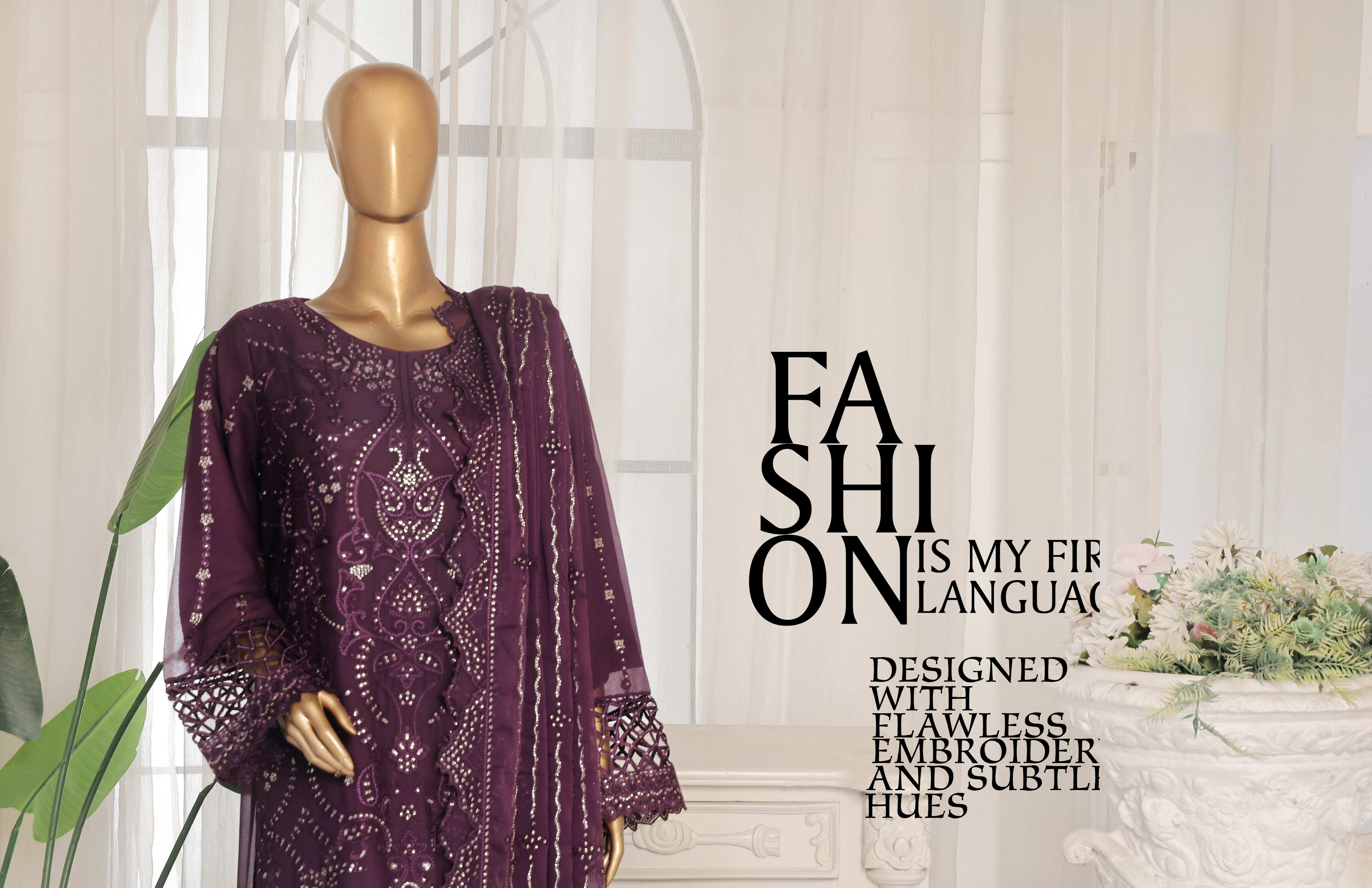Bin Saeed Stitched Chiffon Deep Purple